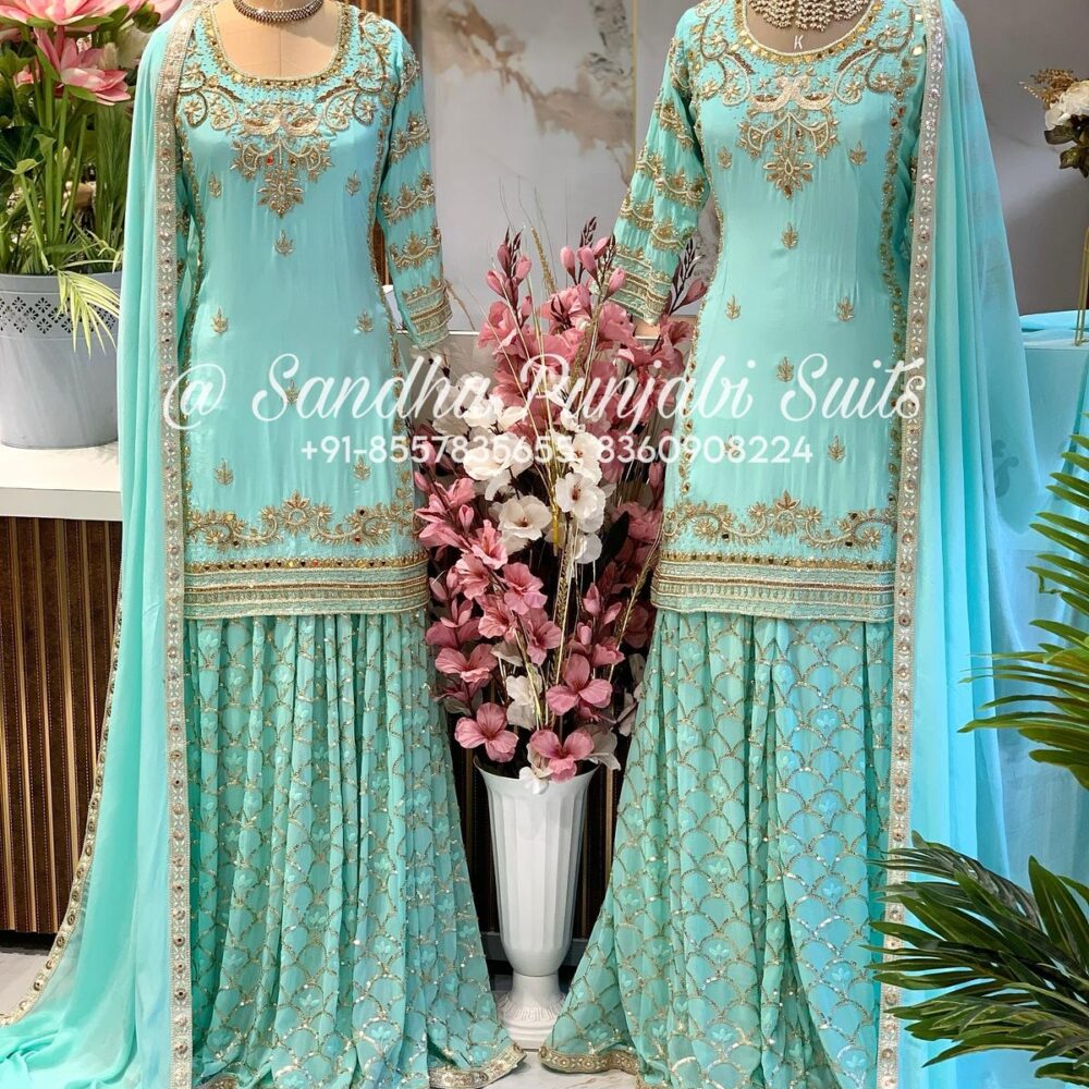 Designer Sharara Suit in Crepe Silk with chinon dupatta