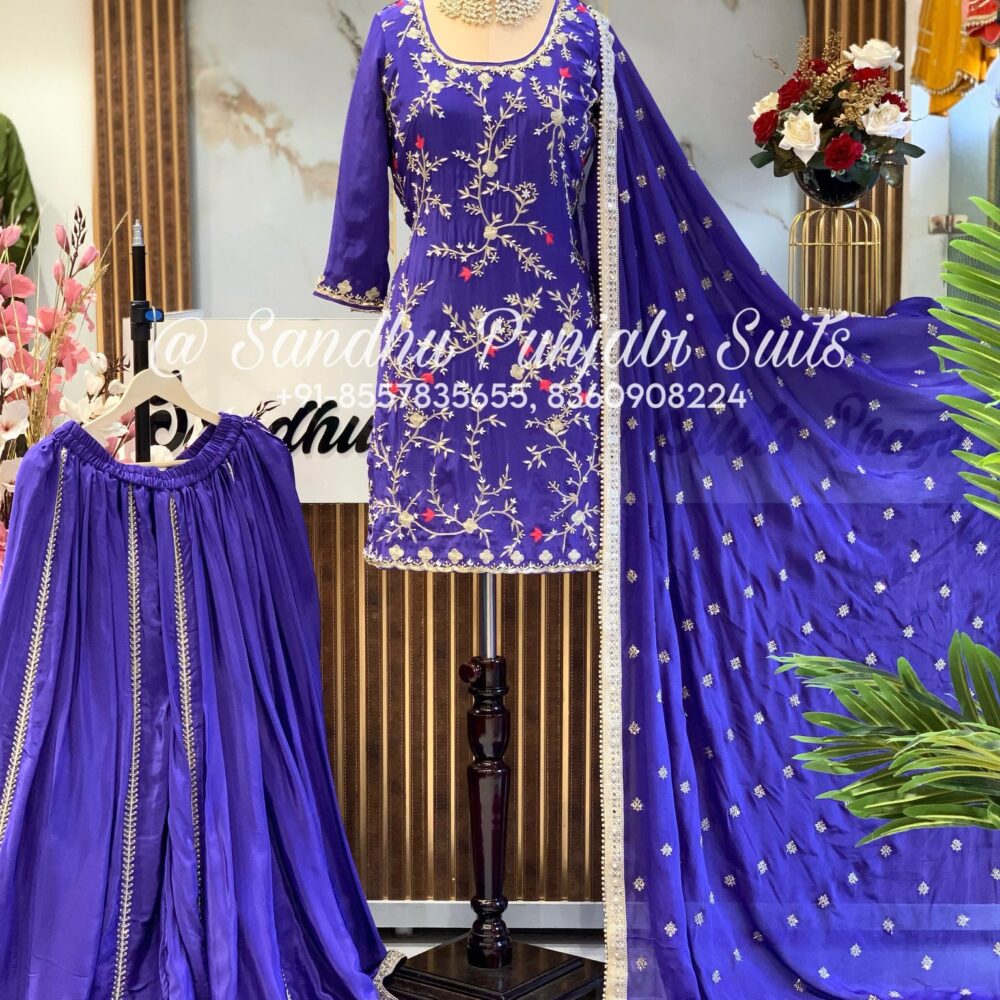 Designer Sharara Suit with chinon dupatta - hand work