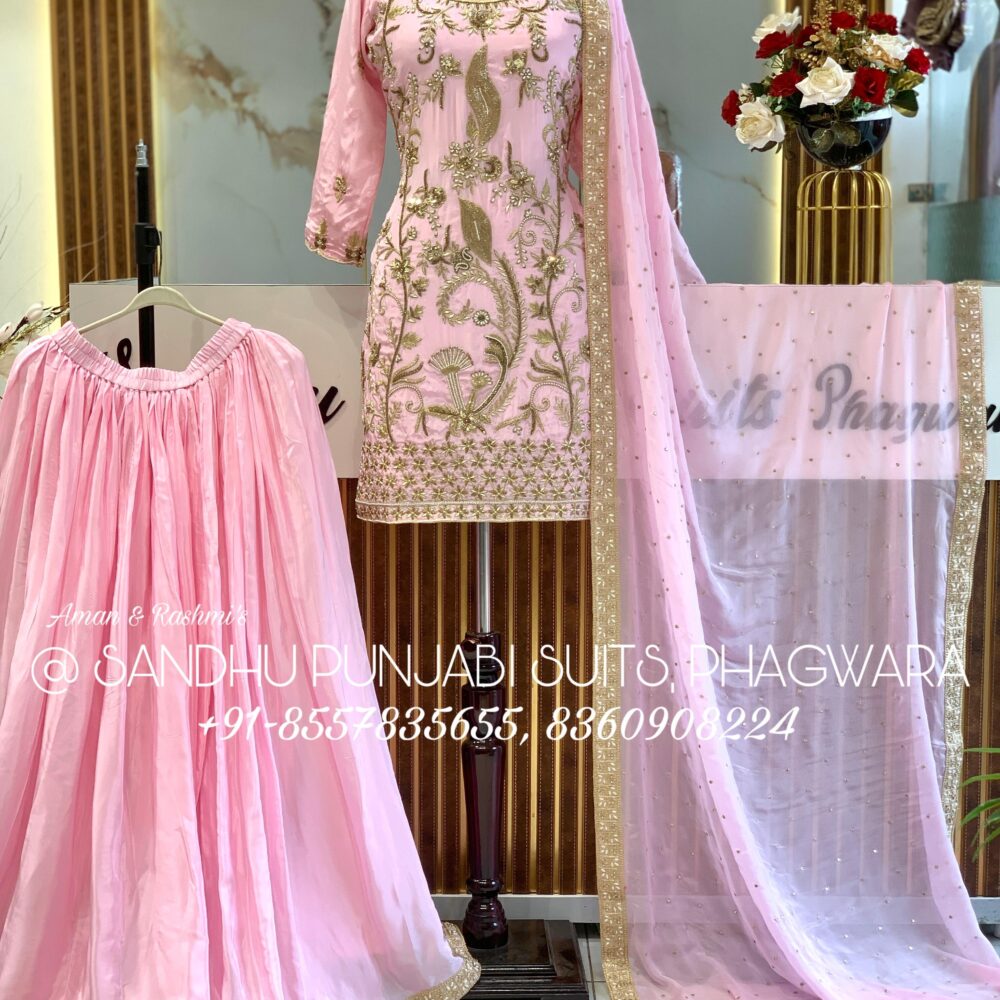 Designer boutique suit in pure crepe with chinon dupatta