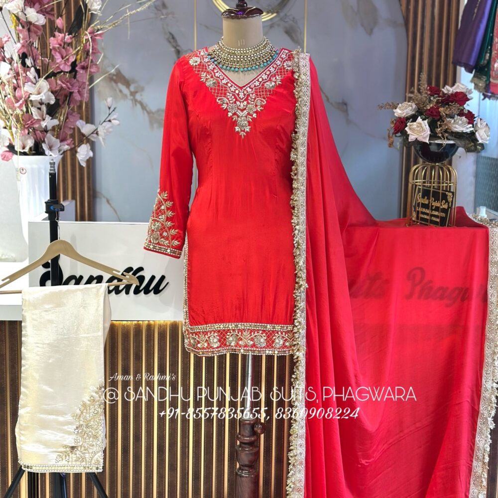 Beautiful red color sharara suit in pure crepe fabric