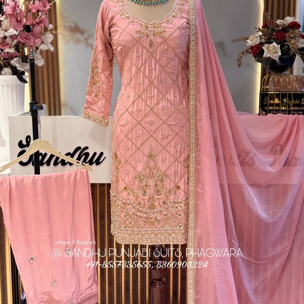 Pure crepe suit with Chinon dupatta , hand Embroidery