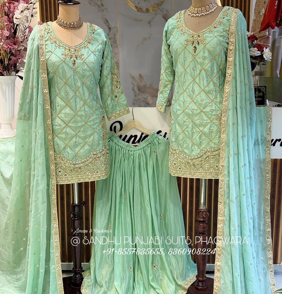 Pure shimmer silk suit with crepe bottom and Chinon Dupata